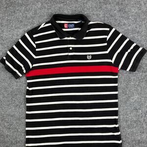 Chaps Polo Shirt Mens Large Black White Red Striped Short Sleeve Classic Casual